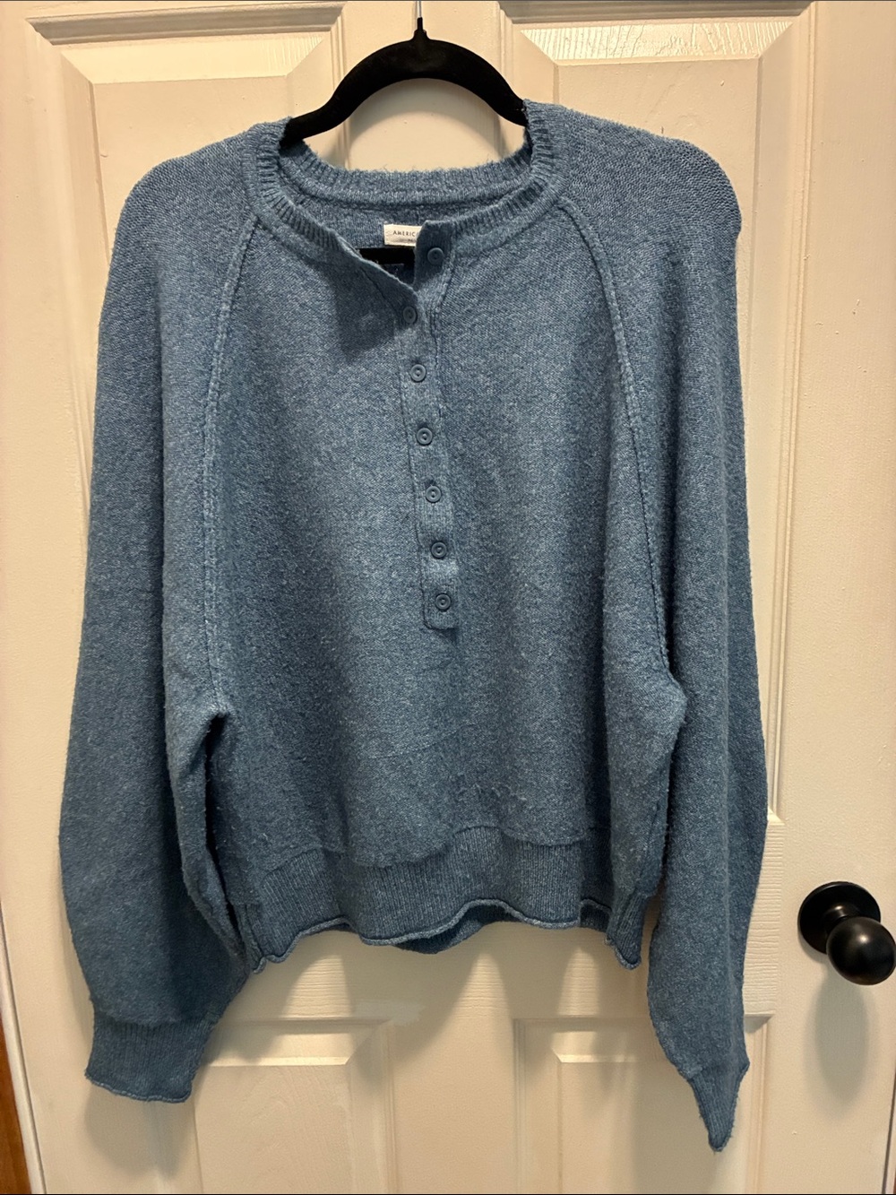 American Eagle Outfitters Light Blue Henley Crewneck Sweater